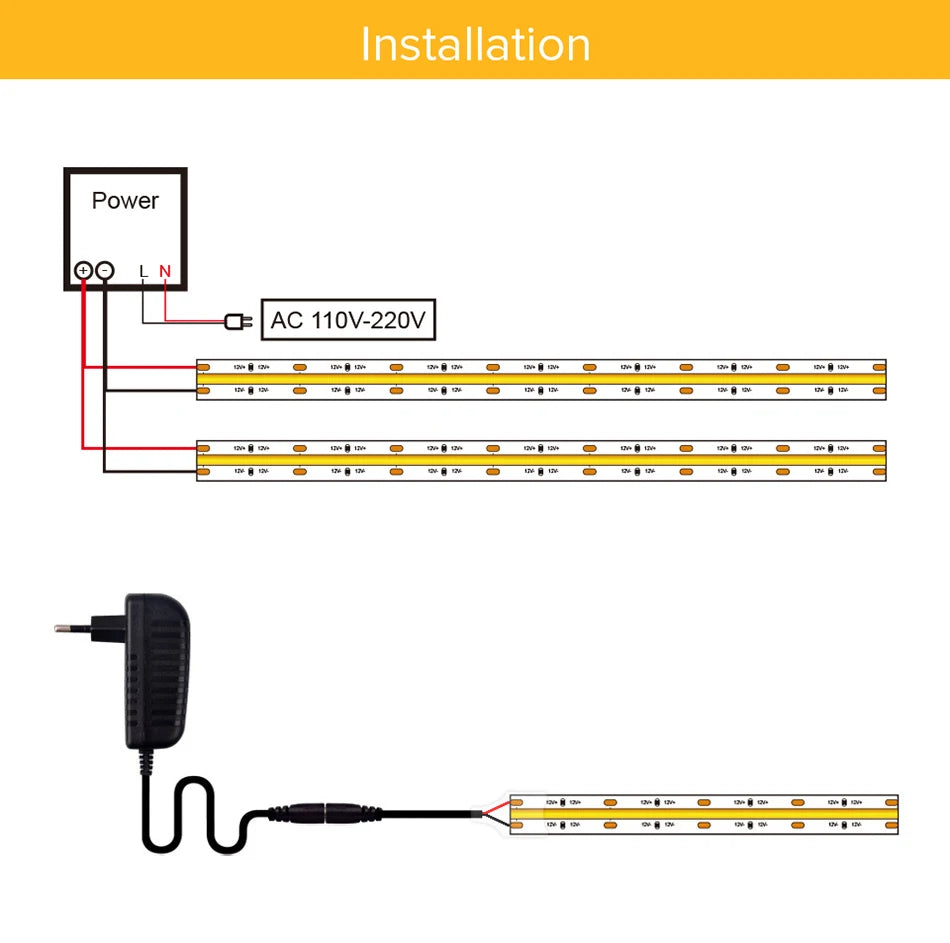 UL Listed COB LED Strip Light 320 480 LEDs/m 16.4ft High Density Flexible Tape Ribbon 3000-6500K RA90 Led Lights DC12V 24V