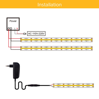 UL Listed COB LED Strip Light 320 480 LEDs/m 16.4ft High Density Flexible Tape Ribbon 3000-6500K RA90 Led Lights DC12V 24V