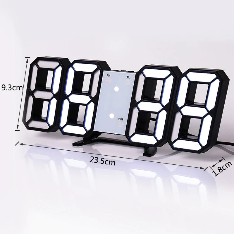 Niche Unique 3D LED Digital Clock Wall Deco Glowing Night Mode Adjustable Electronic Table Clock Wall Clock Decoration Living Room LED Clock