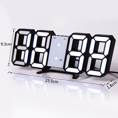 Niche Unique 3D LED Digital Clock Wall Deco Glowing Night Mode Adjustable Electronic Table Clock Wall Clock Decoration Living Room LED Clock