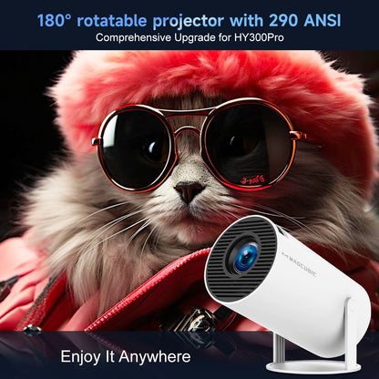 4K Projector Android 11 4K 1280*720P HY300 Pro + Dual Wifi 290ANSI 180°flexible BT5.0 Cinema Outdoor Portable Projector