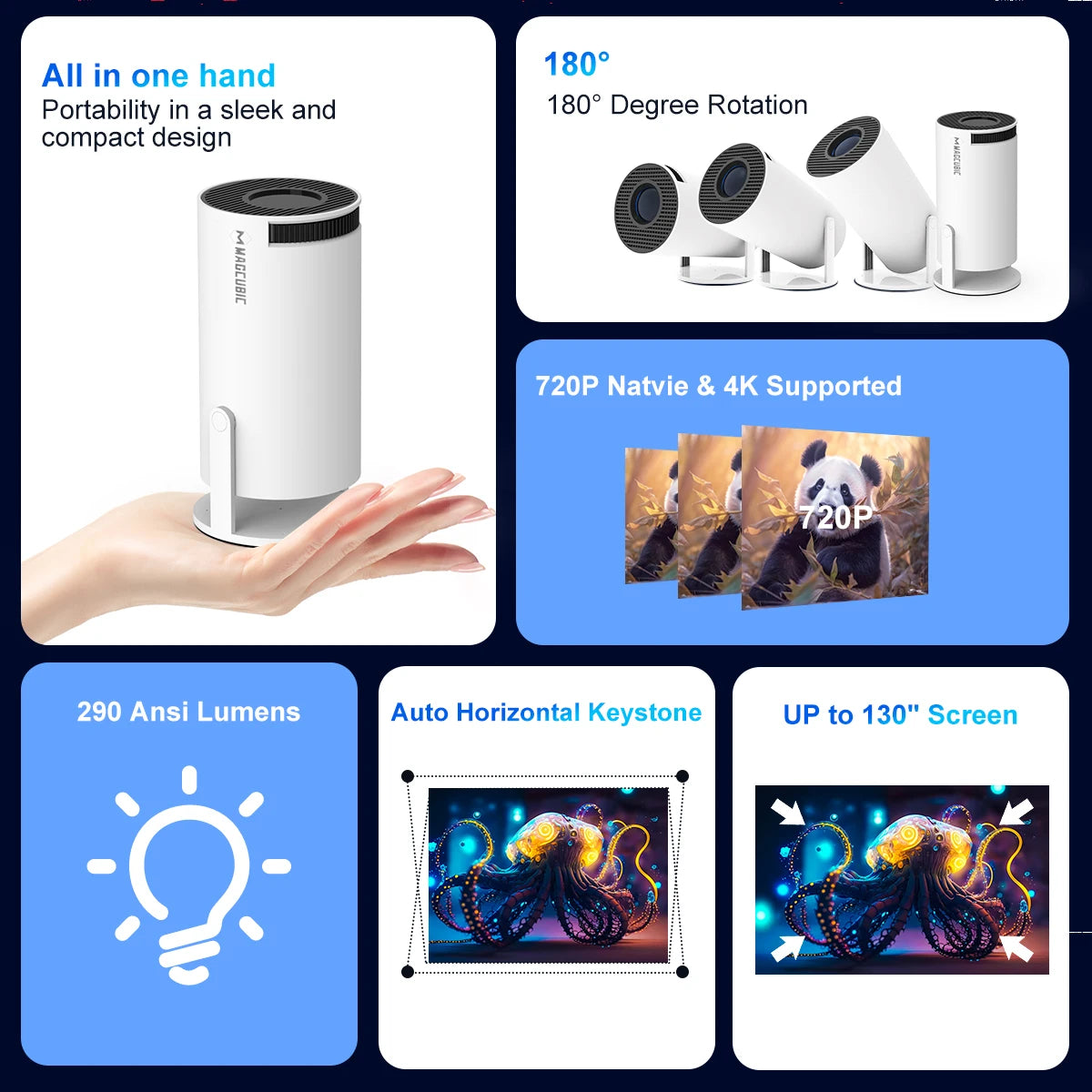 4K Projector Android 11 4K 1280*720P HY300 Pro + Dual Wifi 290ANSI 180°flexible BT5.0 Cinema Outdoor Portable Projector