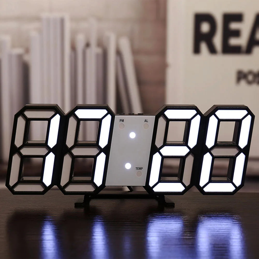 Niche Unique 3D LED Digital Clock Wall Deco Glowing Night Mode Adjustable Electronic Table Clock Wall Clock Decoration Living Room LED Clock