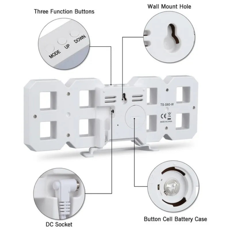 Niche Unique 3D LED Digital Clock Wall Deco Glowing Night Mode Adjustable Electronic Table Clock Wall Clock Decoration Living Room LED Clock